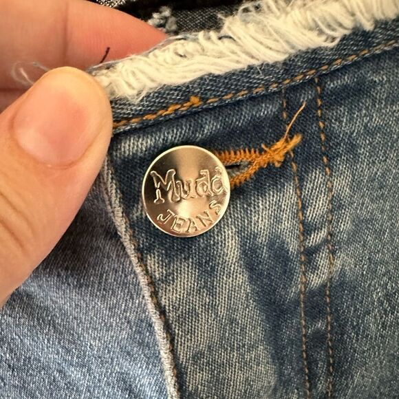 Mudd Yo! Vintage Y2K Mid Rise Raw Fringe Trim Stretch Flare Jeans Juniors 13 - Picture 2 of 10